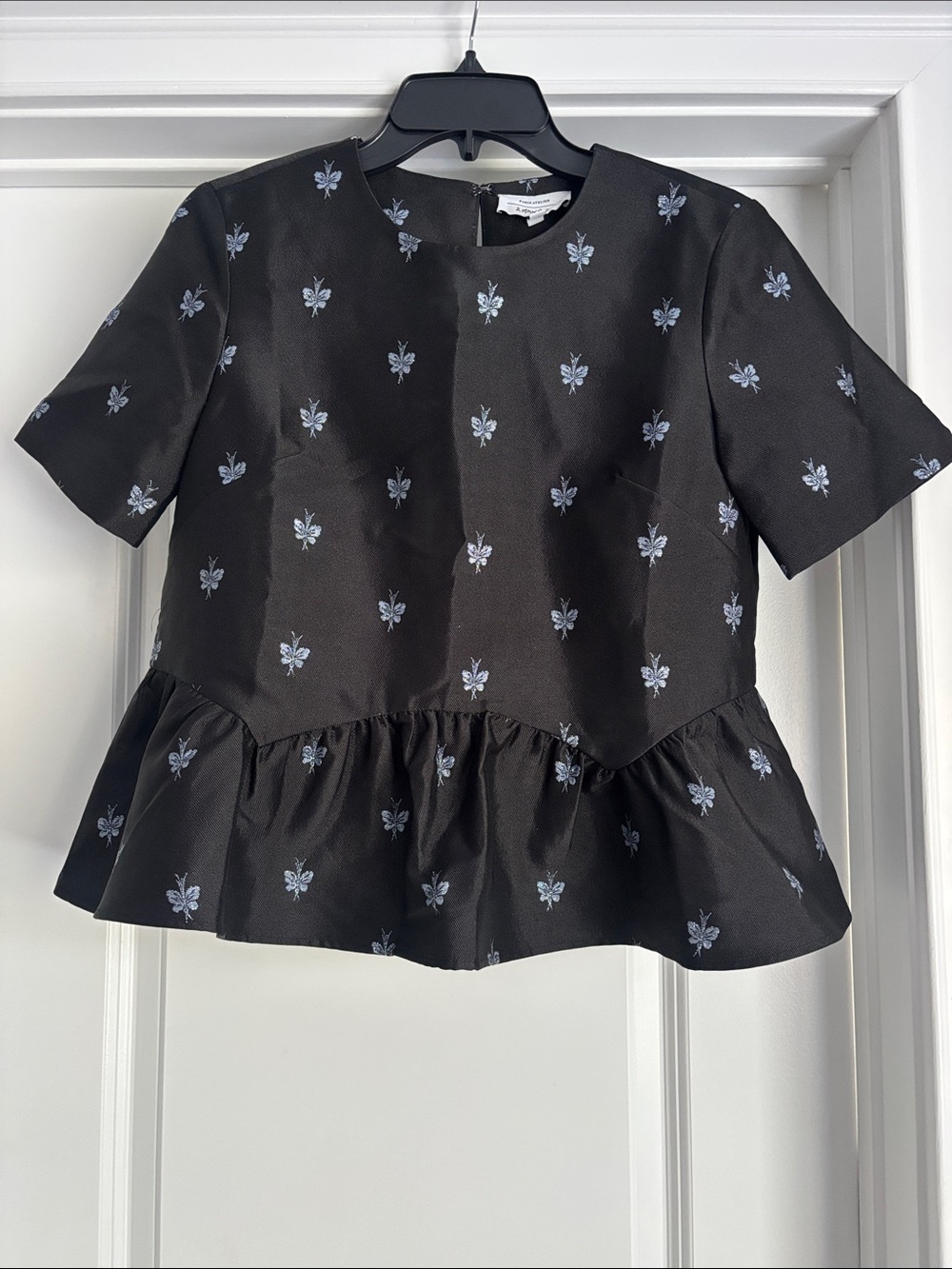Paris Atelier Woman Black Floral Peplum Top
